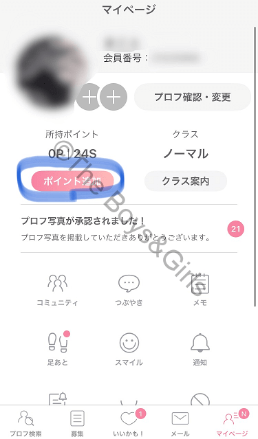 ワクワクメールで課金する際にタップする「ポイント追加」ボタン