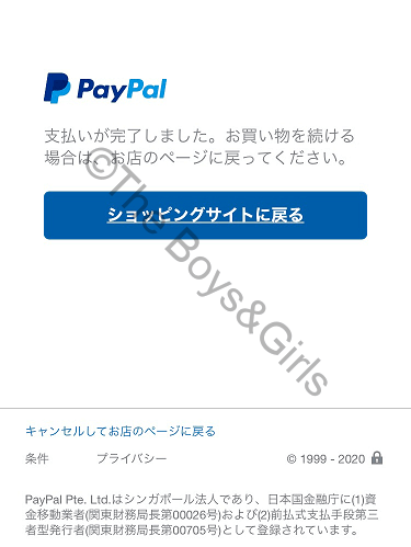 ワクワクメールでペイパル決済が完了した時の画面