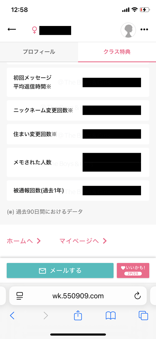 ワクワクメールのクラス特典(プラチナ)会員限定で見られるデータの画面