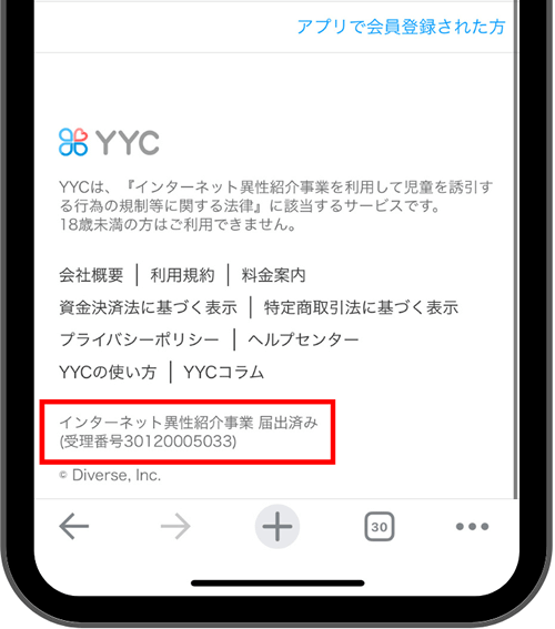 YYC(ワイワイシー)の「異性紹介事業」届出に関する情報記載